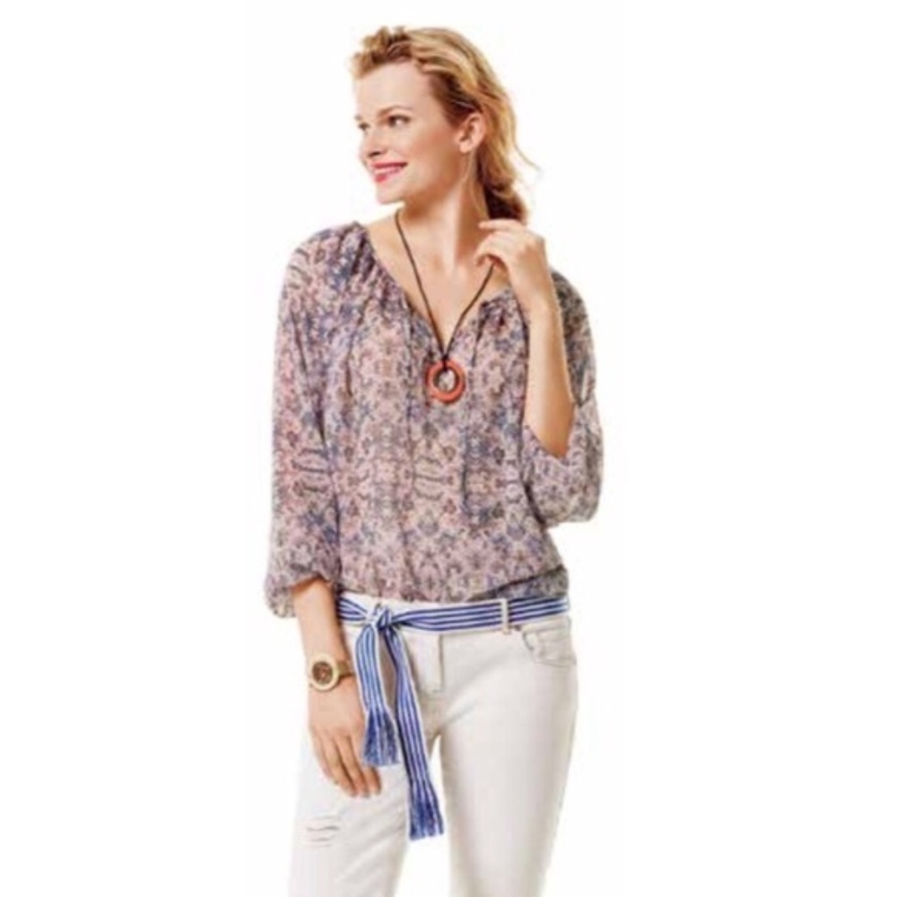 Cabi Sienna Chiffon Floral Bohemian Top  M